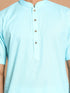 Vastramay Men's Aqua Blue Solid Kurta with White Pant style Cotton Pyjama Set